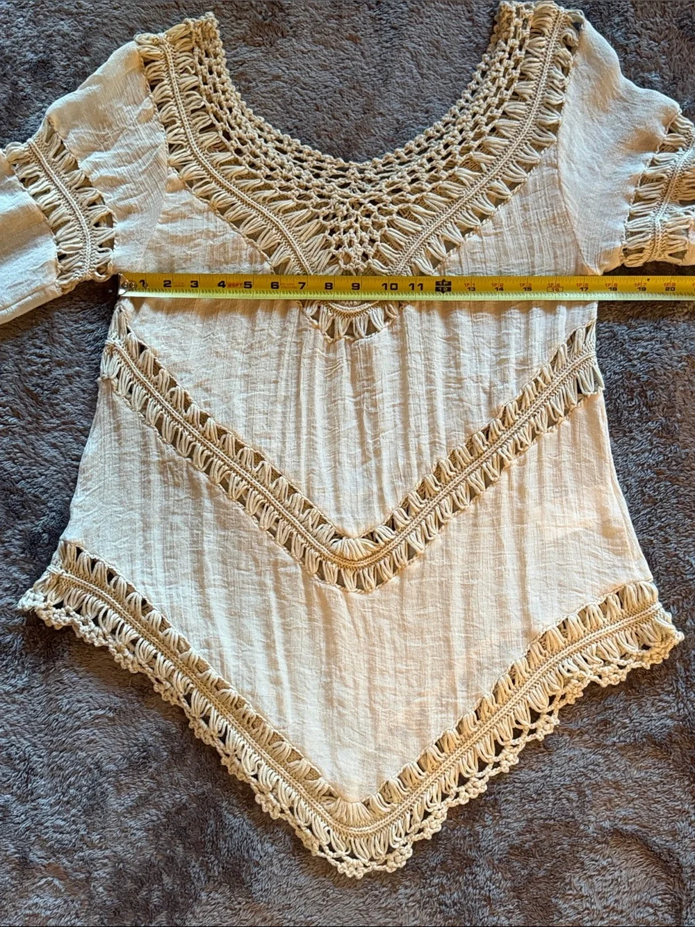 👚 Ecote Crochet Trim Gauze Tunic Top — Cream — Sz M / NWOT